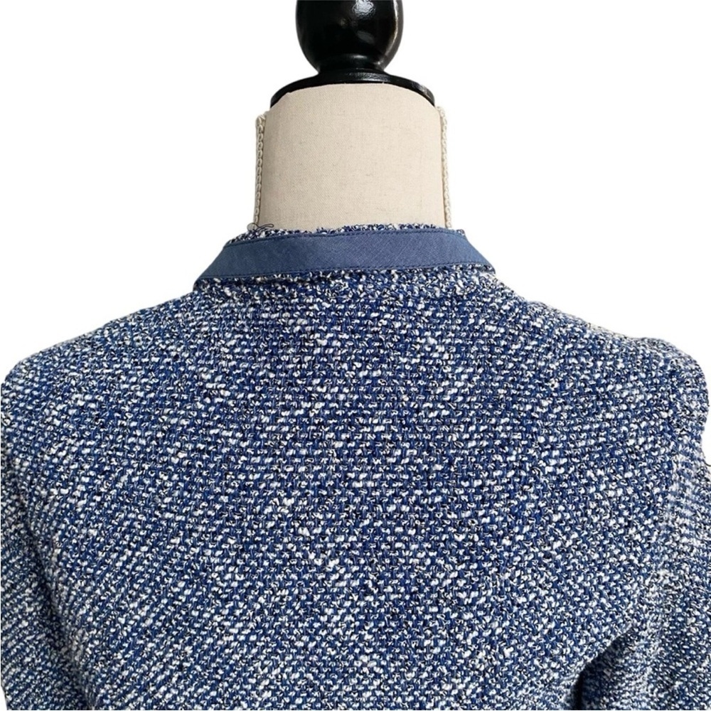 Talbots Blue White Tweed Open Front Blazer Jacket Small Boucle Career Office - Picture 11 of 15